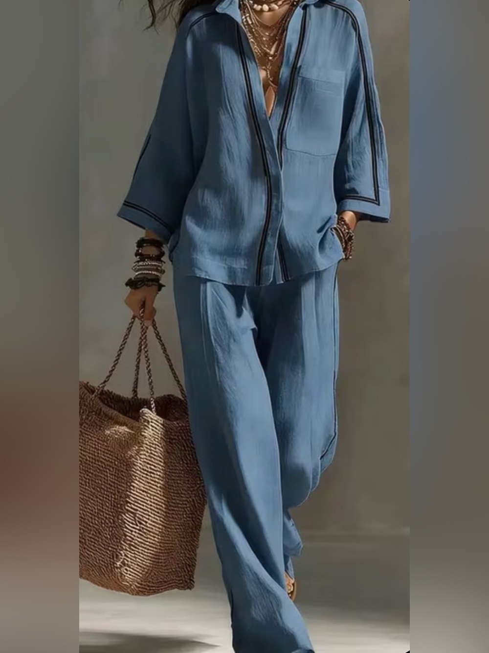 Relaxed Lightweight Blue Women's Pants set